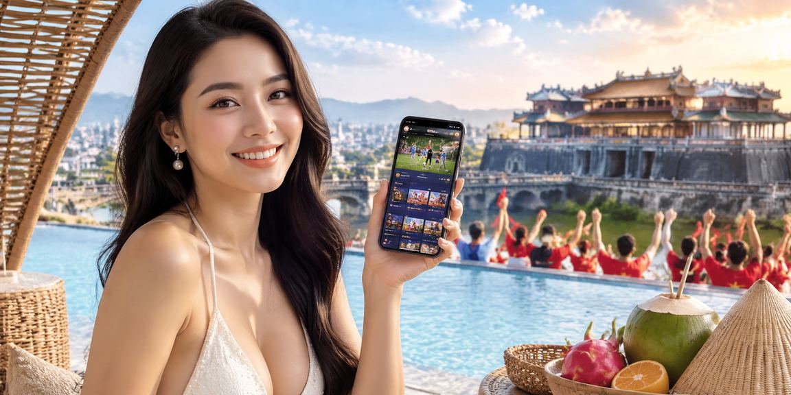 Người dùng Huế trải nghiệm app casino 6200 trên điện thoại bên nón lá truyền thống