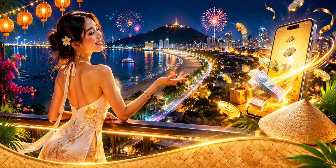 Cô gái đội nón lá Vũng Tàu tươi cười bên bờ biển tìm hiểu ưu đãi cashback trên 6200